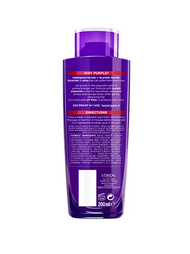 Foto del dorso del envase del shampoo Elvive Violeta Cuidado del cabello Oap
